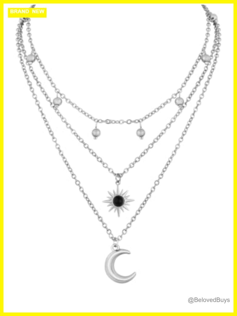 Layered Crescent Moon Sun Choker Necklace Stainless Steel Gothic Emo